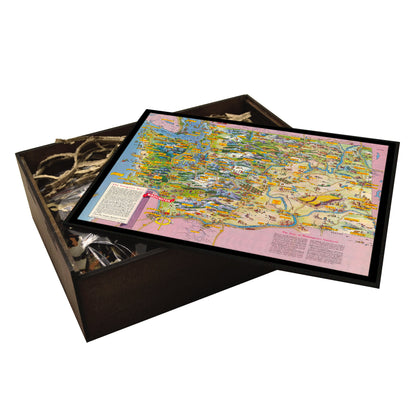 Vintage Pictorial Map of Washington State | Art Wooden Jigsaw Puzzle