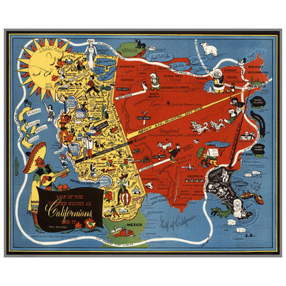 Vintage Humorous Map "How Californians See the USA" | Wooden Jigsaw Puzzle | California