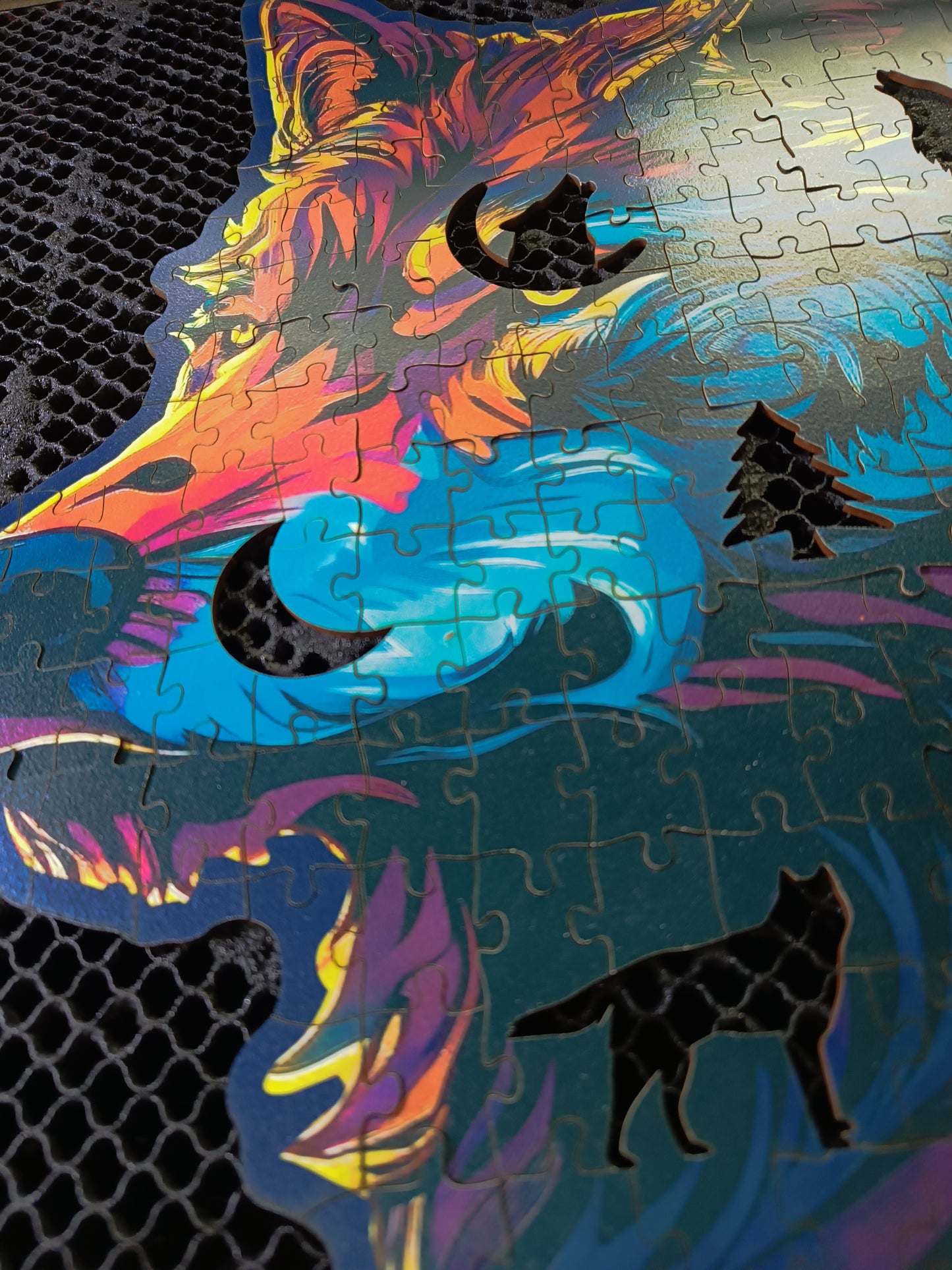 Dark Wolf Wooden Jigsaw Puzzle – 23" Whimsies Edition | Animal Totem Art