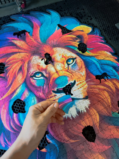 Lion Colors Wooden Jigsaw Puzzle – 23" Whimsies Edition | Animal Totem Art