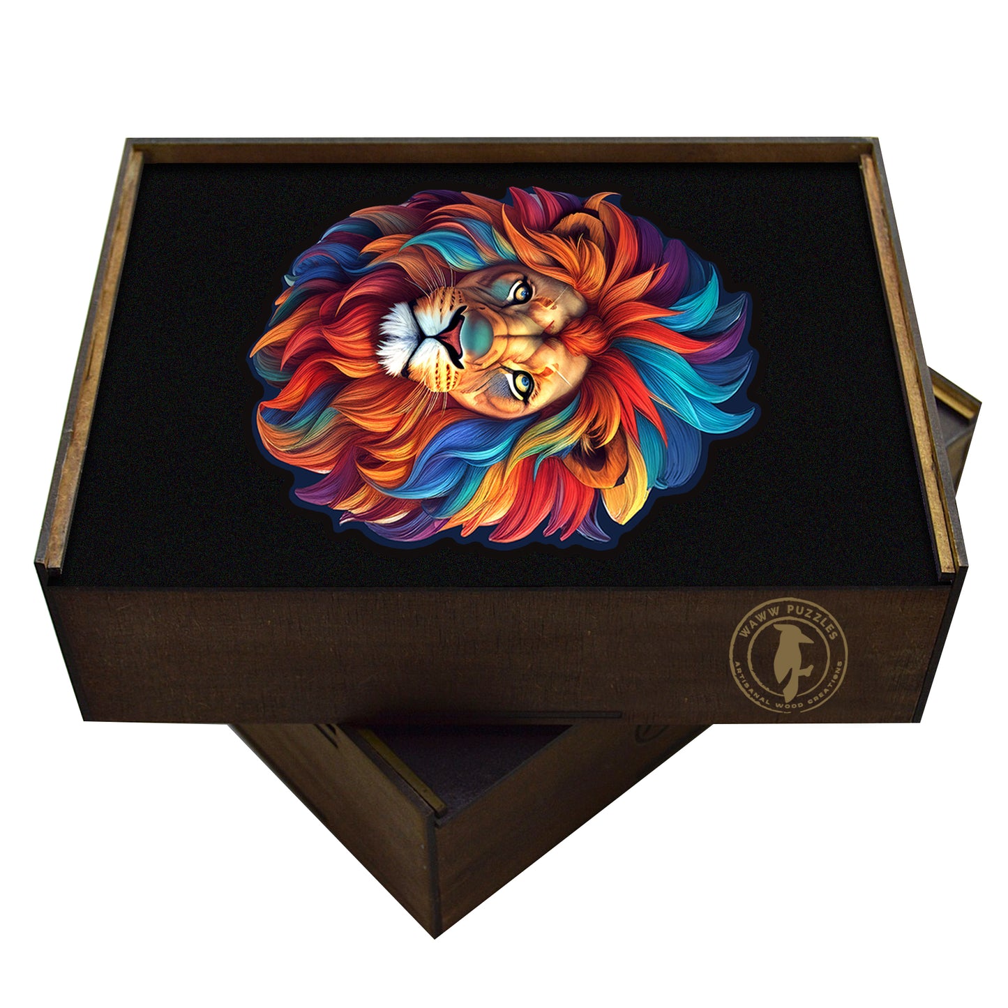 Lion Colors Wooden Jigsaw Puzzle – 23" Whimsies Edition | Animal Totem Art