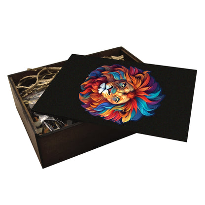 Lion Colors Wooden Jigsaw Puzzle – 23" Whimsies Edition | Animal Totem Art