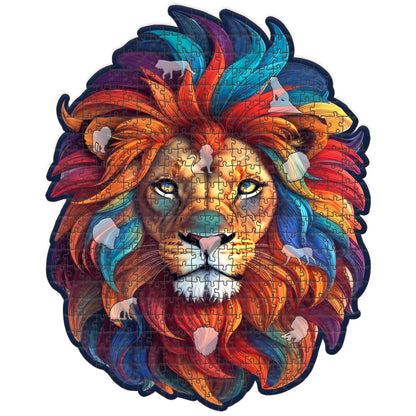 Lion Colors Wooden Jigsaw Puzzle – 23" Whimsies Edition | Animal Totem Art