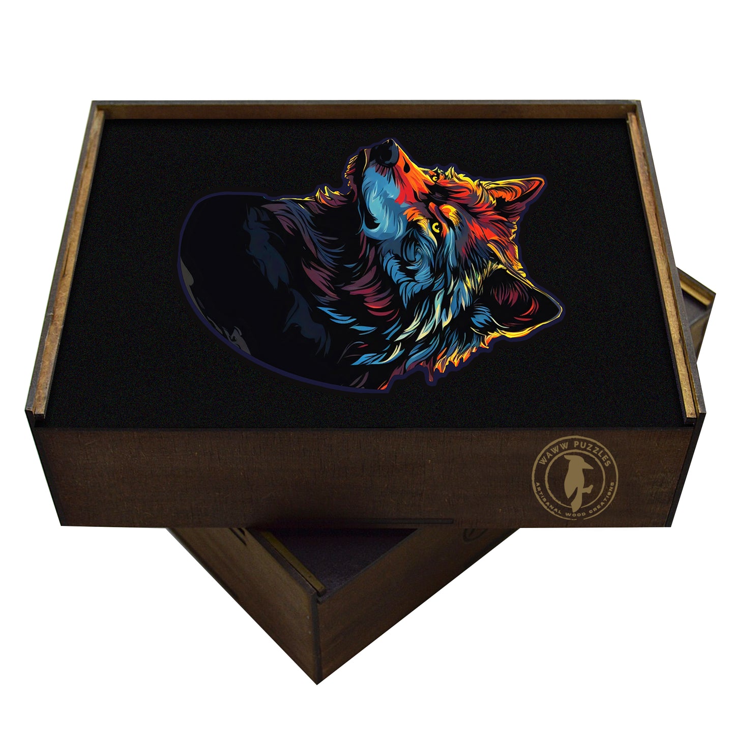 Dark Wolf Wooden Jigsaw Puzzle – 23" Whimsies Edition | Animal Totem Art