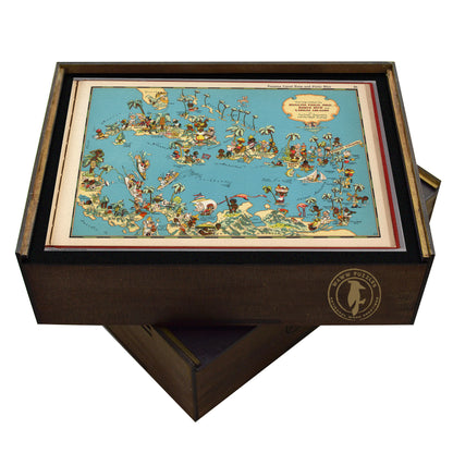 Vintage Caribbean Pictorial Map | Artisanal Wooden Jigsaw Puzzle | Ruth Taylor White art