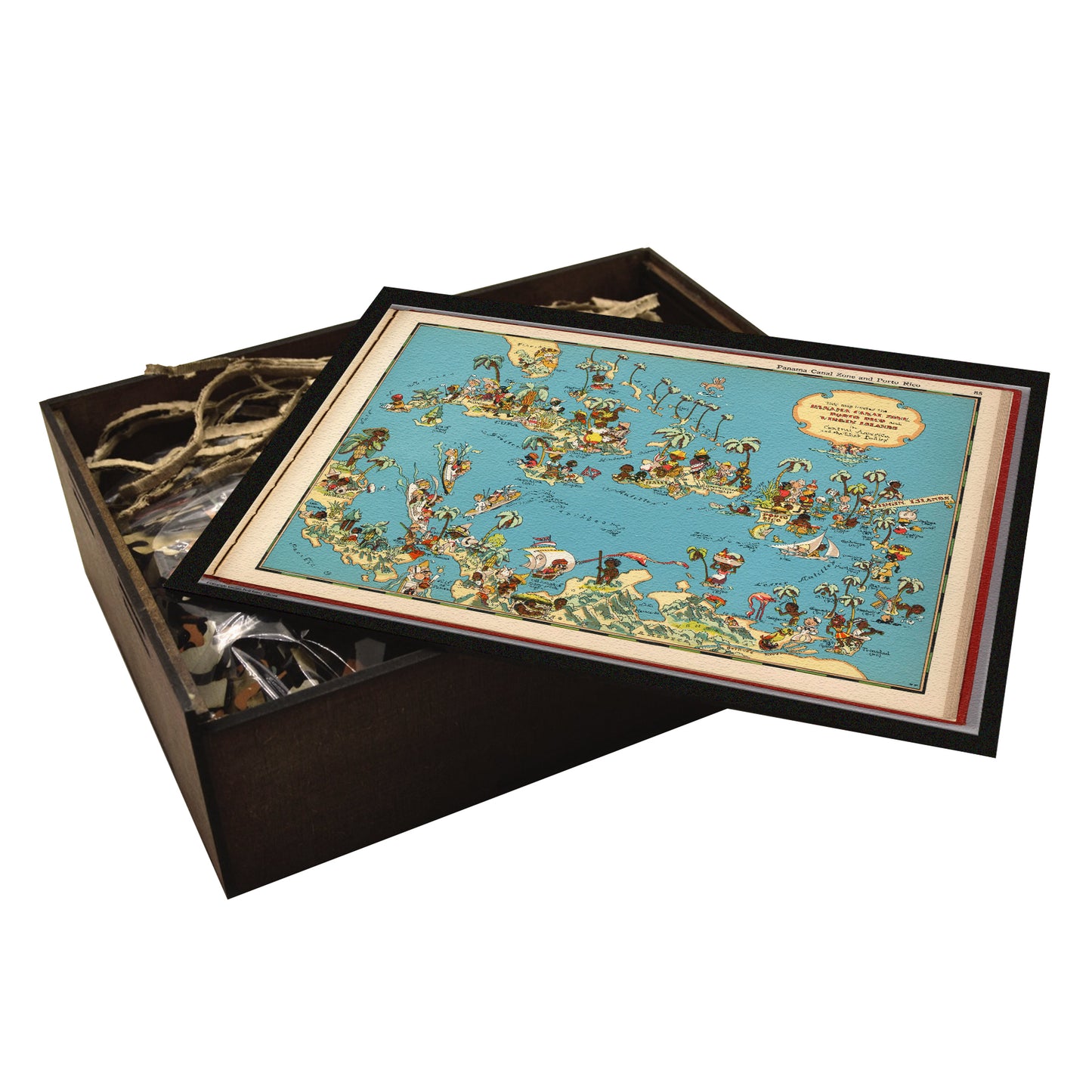 Vintage Caribbean Pictorial Map | Artisanal Wooden Jigsaw Puzzle | Ruth Taylor White art