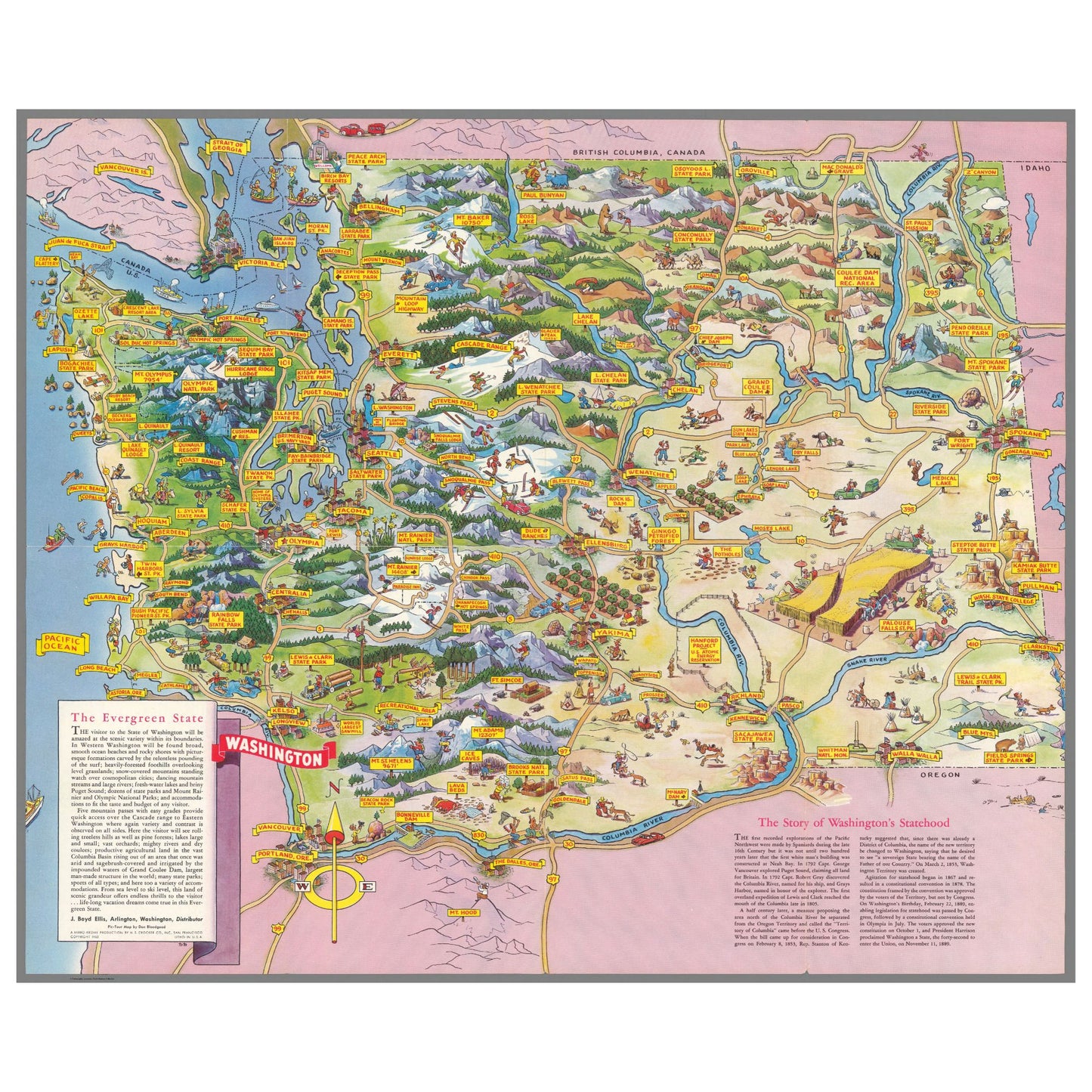 Vintage Pictorial Map of Washington State | Art Wooden Jigsaw Puzzle