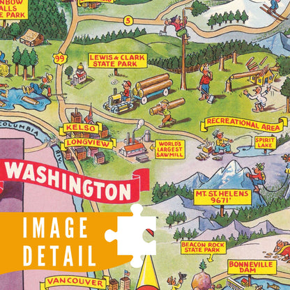 Vintage Pictorial Map of Washington State | Art Wooden Jigsaw Puzzle