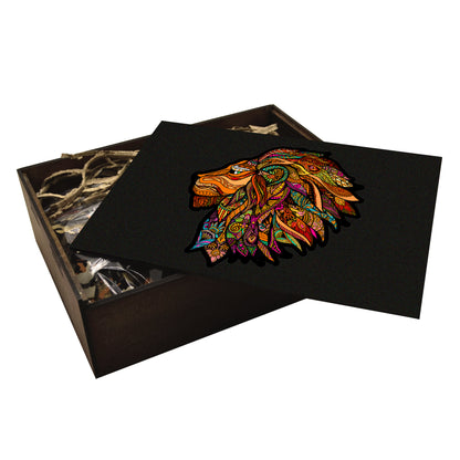 Lion Wooden Jigsaw Puzzle – 23" Whimsies Edition | Animal Totem Art