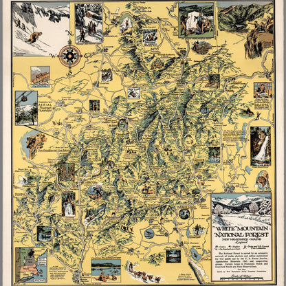 Vintage Pictorial Map of the White Mountains | A New Hampshire Art Wooden Puzzle