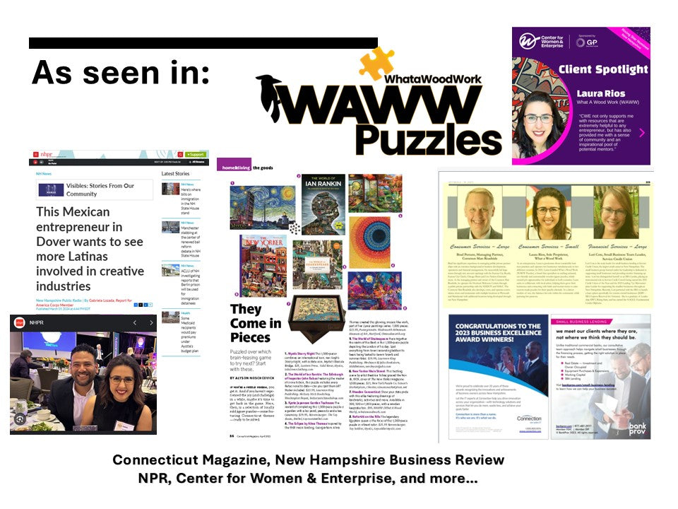 WAWW Puzzles featured in various media outlets: NHPR, Connecticut Magazine, New Hampshire Business Review, NPR, Center for Women & Enterprise