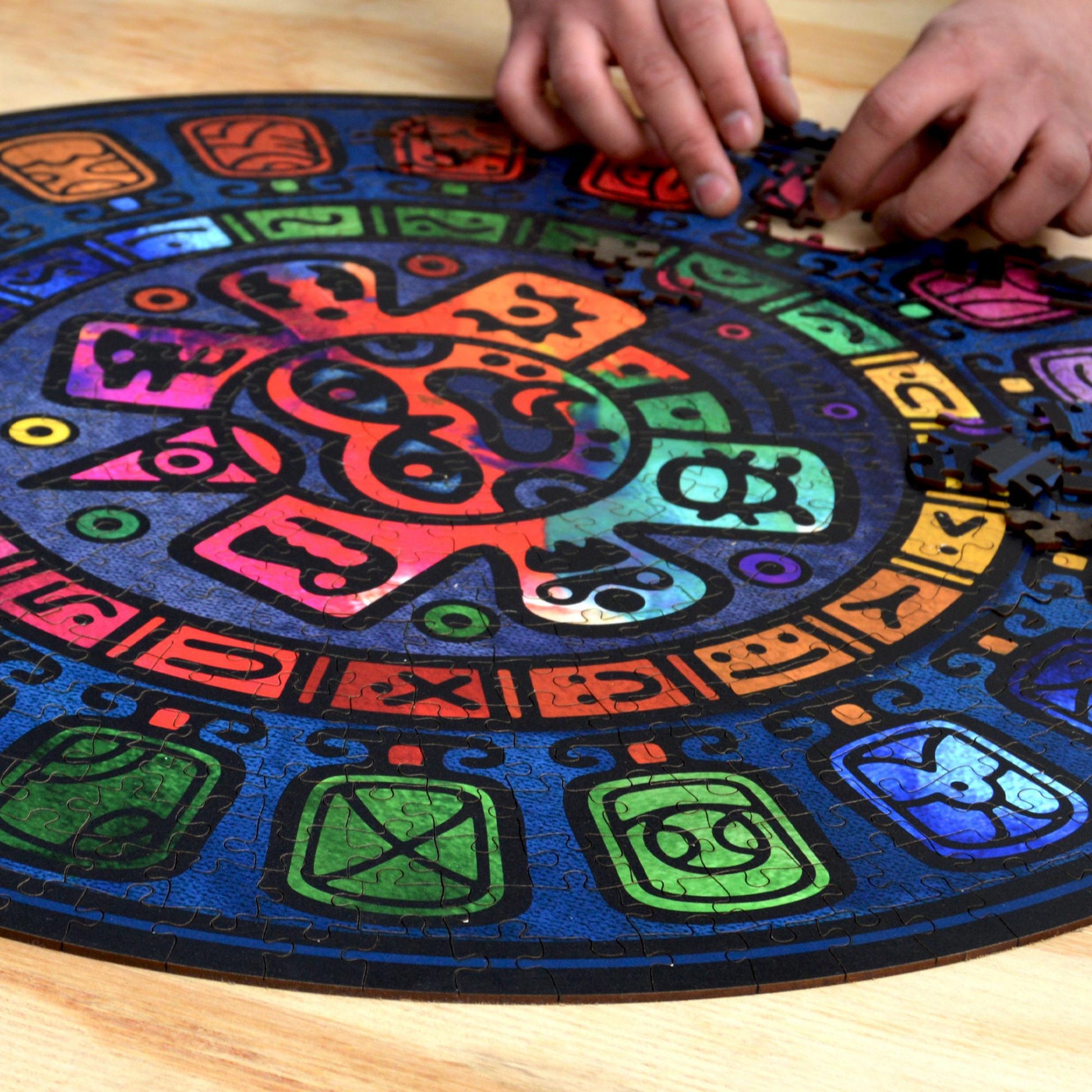 Round Wooden Puzzle Aztec Calendar "WHEEL" | 31 inches 1000 pcs | Adult Jigsaw Puzzles