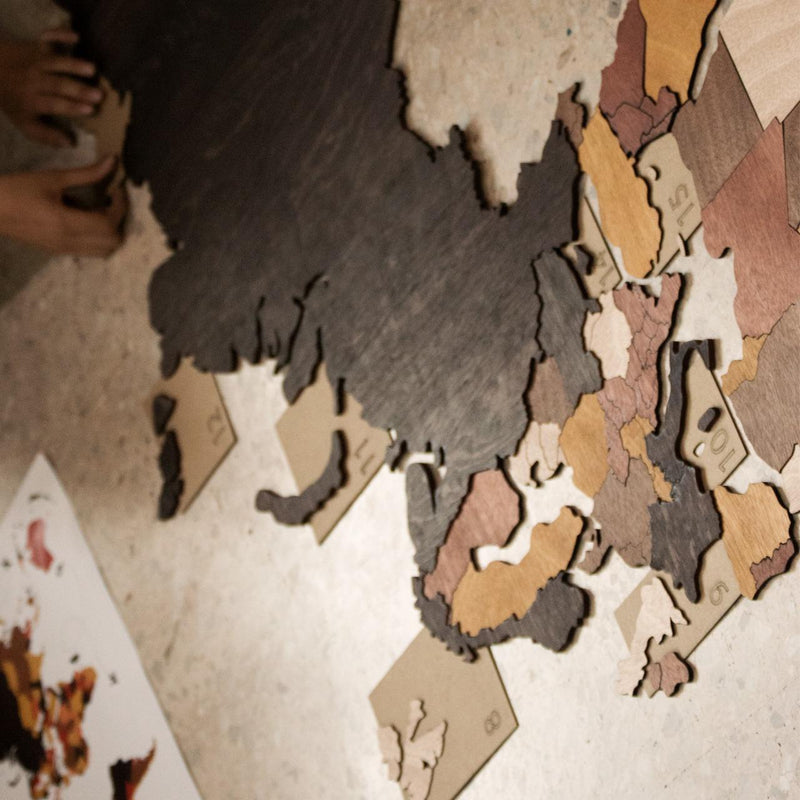 3D Wooden World Map Puzzle - World Map Animals XL