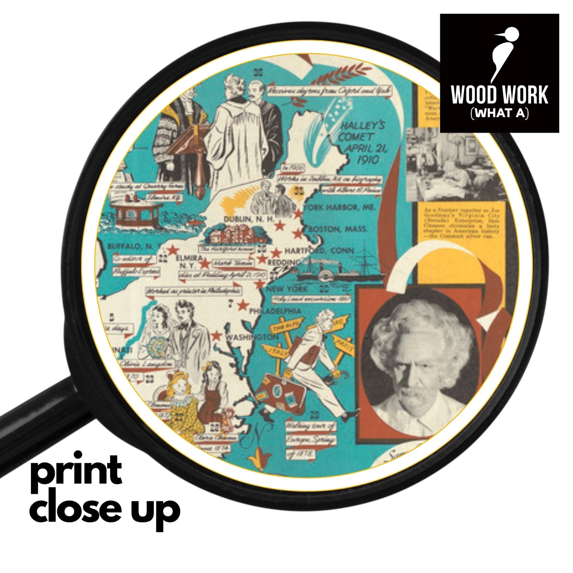 The Adventures of MARK TWAIN | Wooden Puzzle | Adult Jigsaw | Map Collector gift