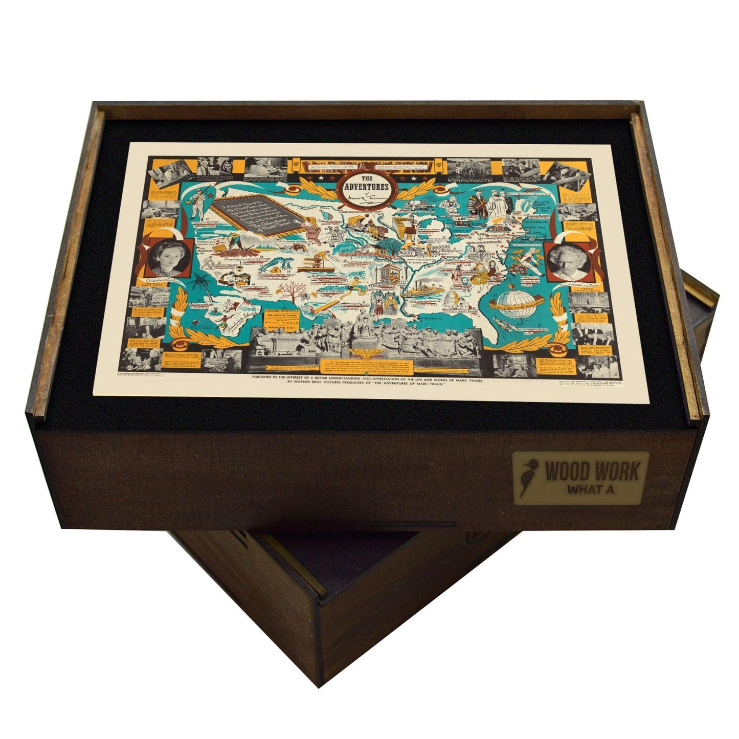 The Adventures of MARK TWAIN | Wooden Puzzle | Adult Jigsaw | Map Collector gift