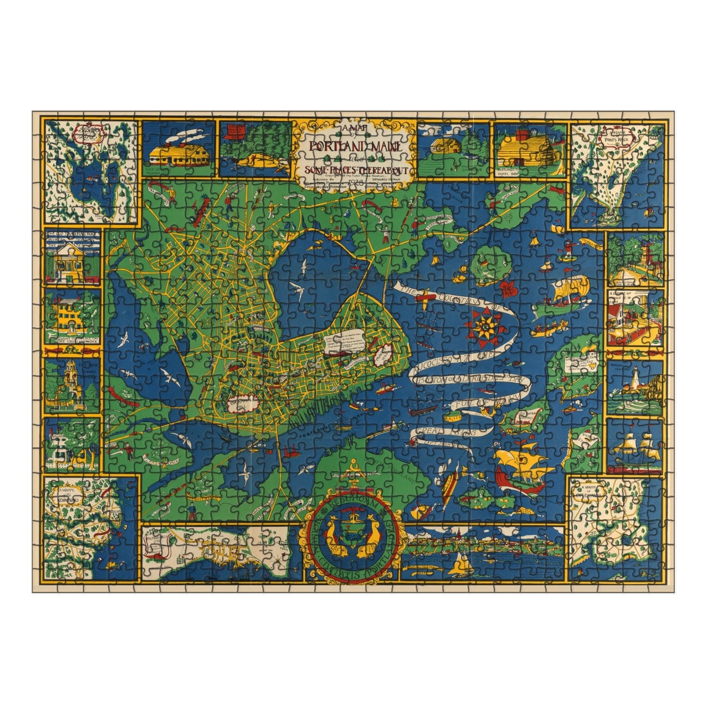 Antique PORTLAND ME Map | Wooden Puzzle | Adult Jigsaw | Map Collector gift